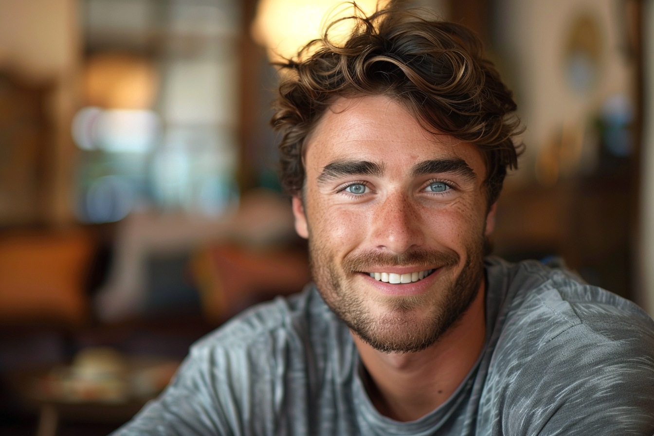 Man smiling in living room | Source: Midjourney