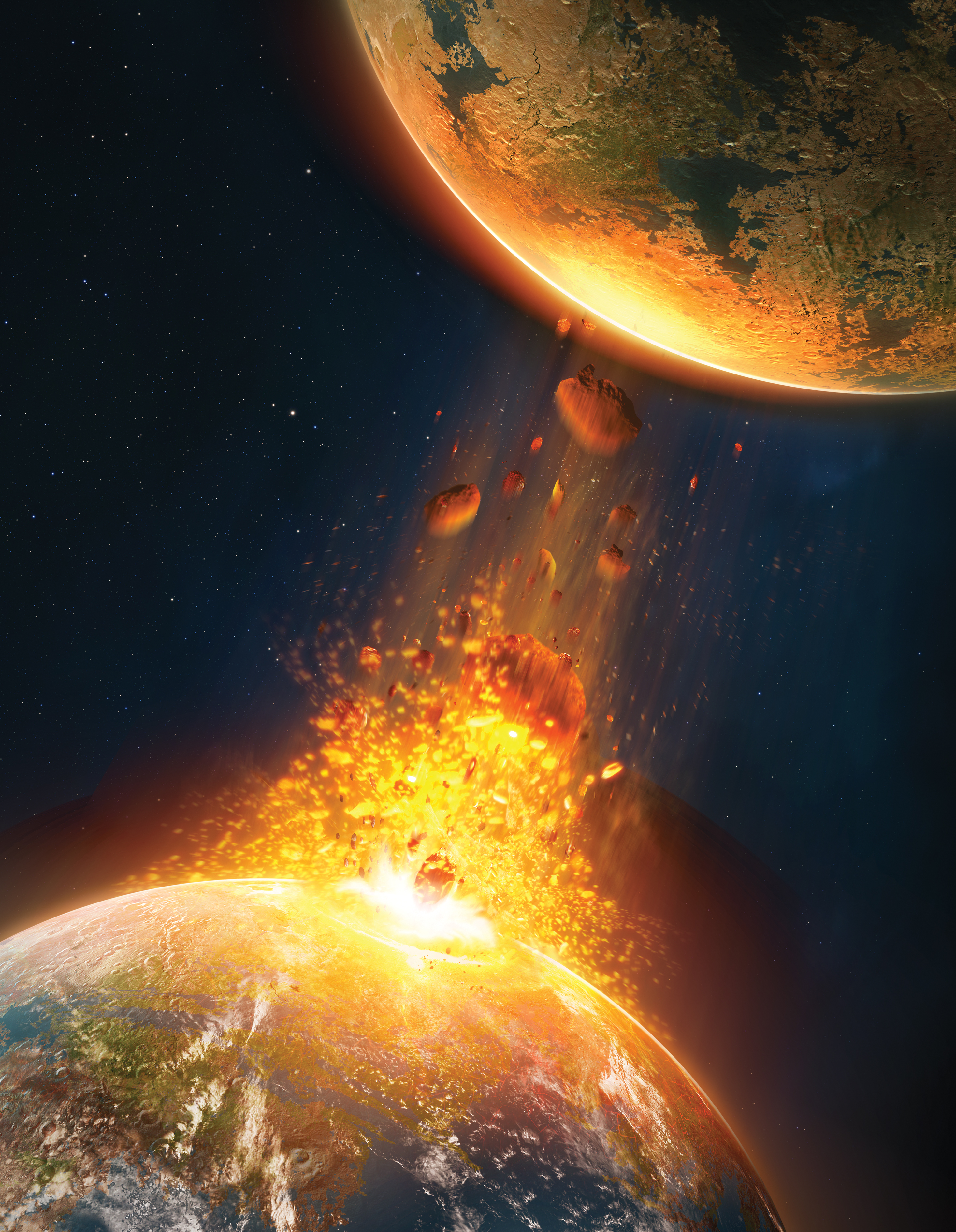 An illustration of an asteroid colliding with Earth created in 2018. | Source: Getty Images