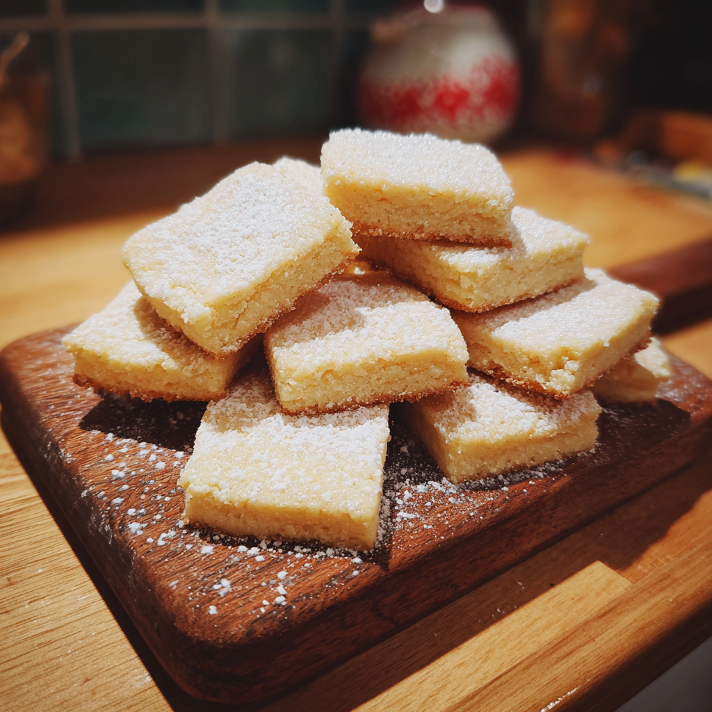 Lemon shortbread on a wooden board | Source: Midjourney