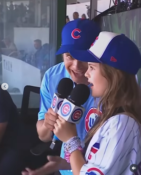 Hayden Christensen and Briar Rose Christensen singing together at the Cubs game. | Source: Instagram/extratv