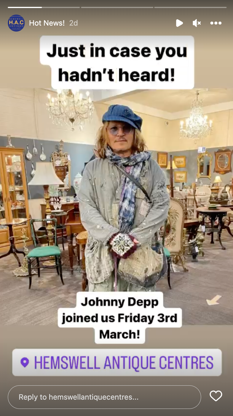 Johnny Depp at an antique store in 2023 | Source: Instagram.com/Hot News