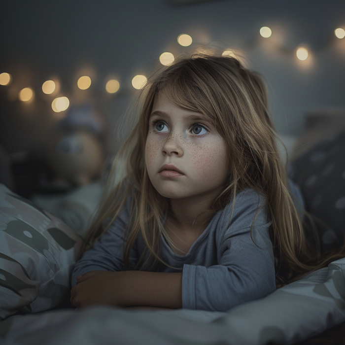 A sad little girl sitting alone in her room | Source: Midjourney