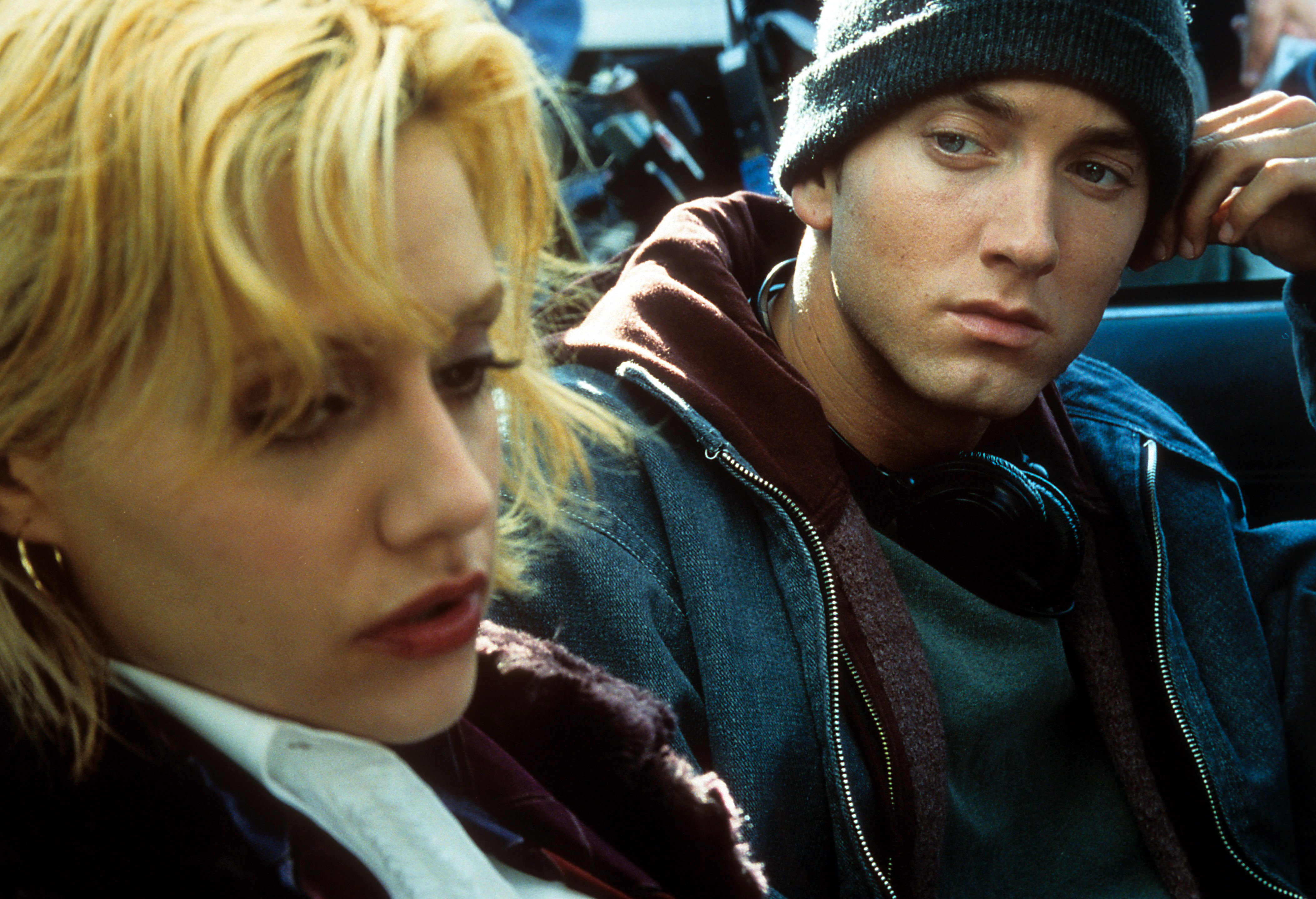 Eminem looks at Brittany Murphy in a scene from the film "8 Mile" in 2002 | Source: Getty Images