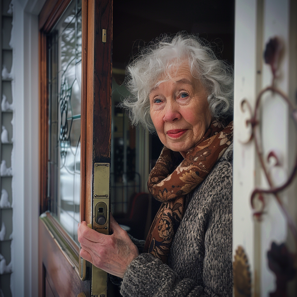 A woman opening a door | Source: Midjourney