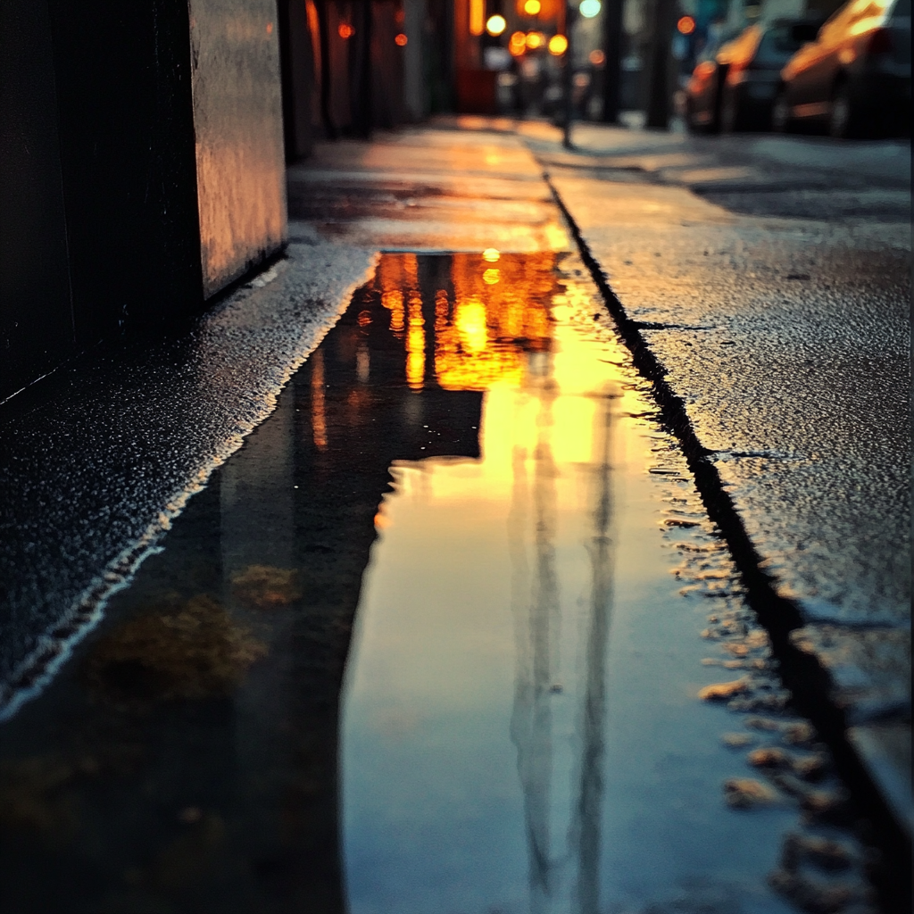 A puddle outside a bar | Source: Midjourney