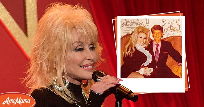 Dolly Parton performs on stage at a luncheon for Netflix Film Dumplin' at the Four Seasons Hotel Los Angeles in Beverly Hills on October 22, 2018 [left].  Dolly Parton and her husband, Carl Thomas Dean [right].  |  Photo: Getty Images instagram.com/dollyparton 