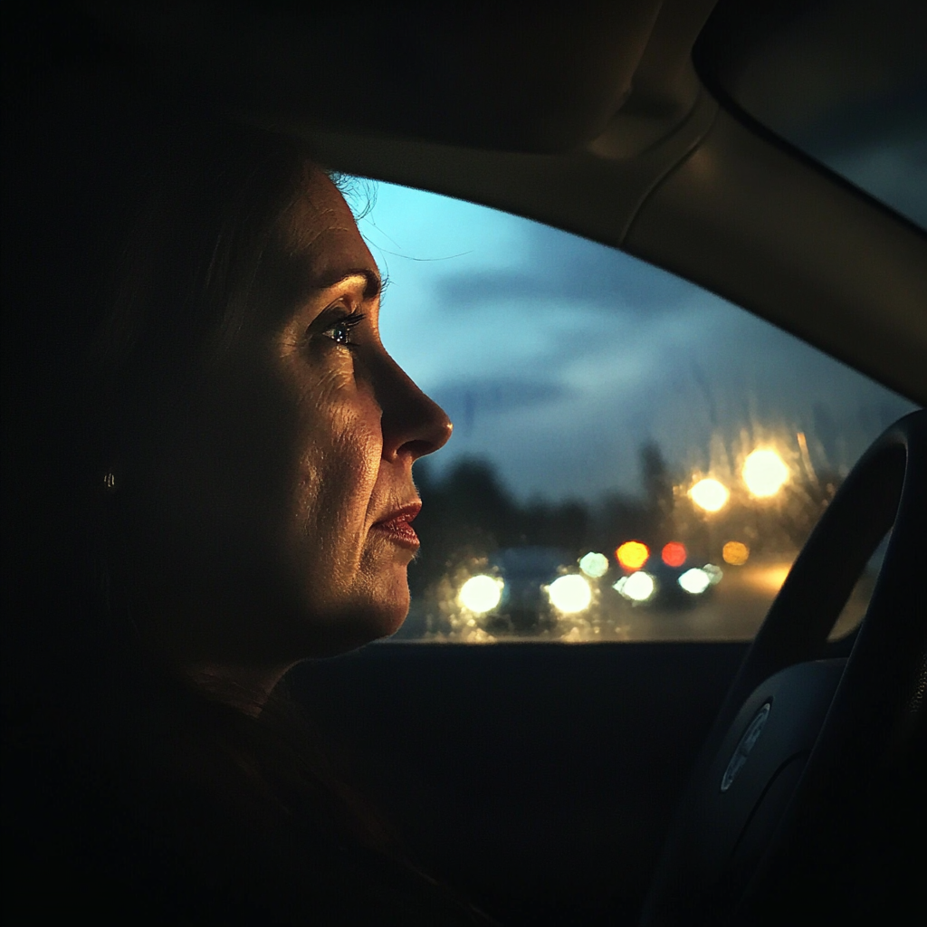 An upset woman driving | Source: Midjourney