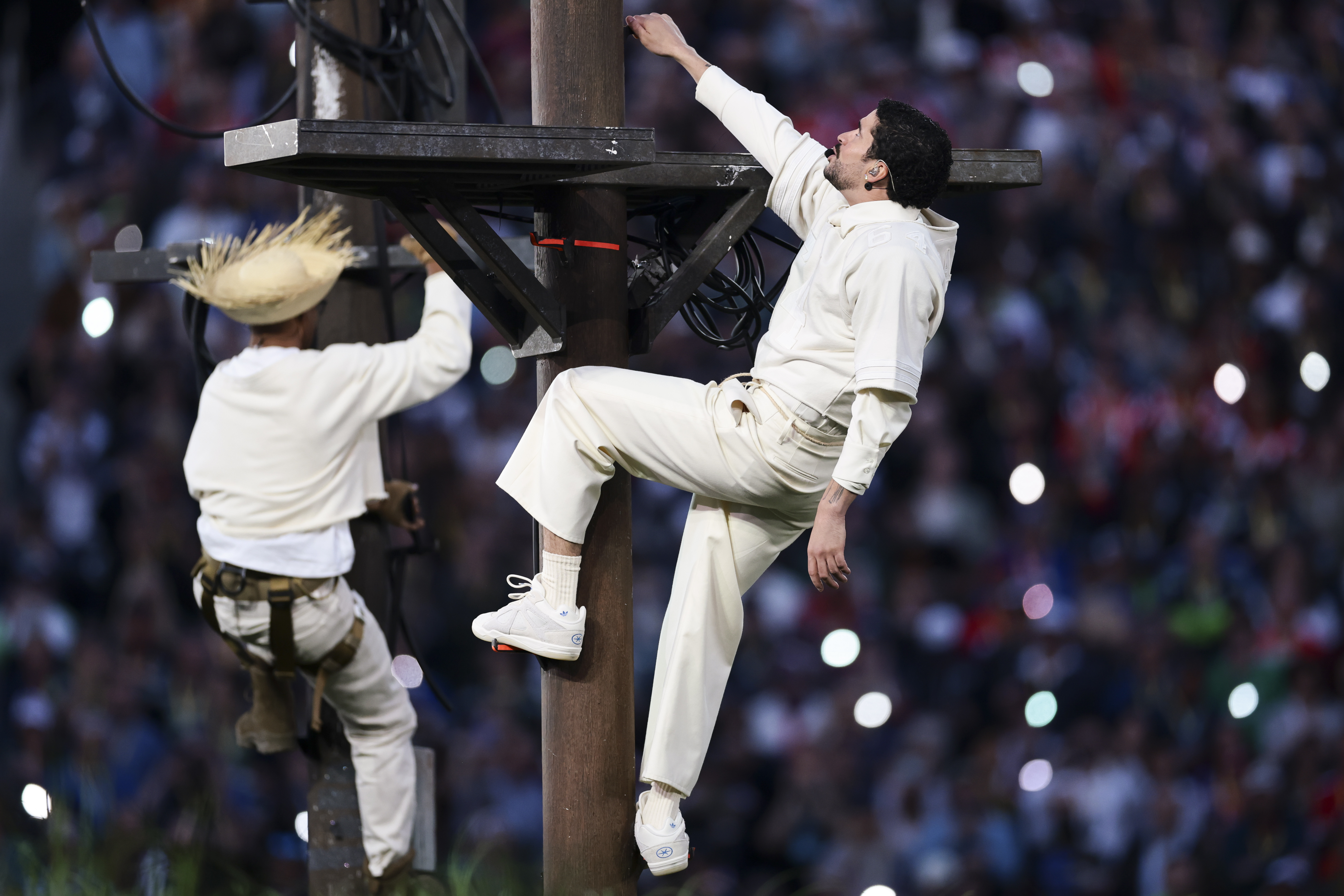 Bad Bunny performs during halftime of Super Bowl LX between the New England Patriots and the Seattle Seahawks | Source: Getty Images