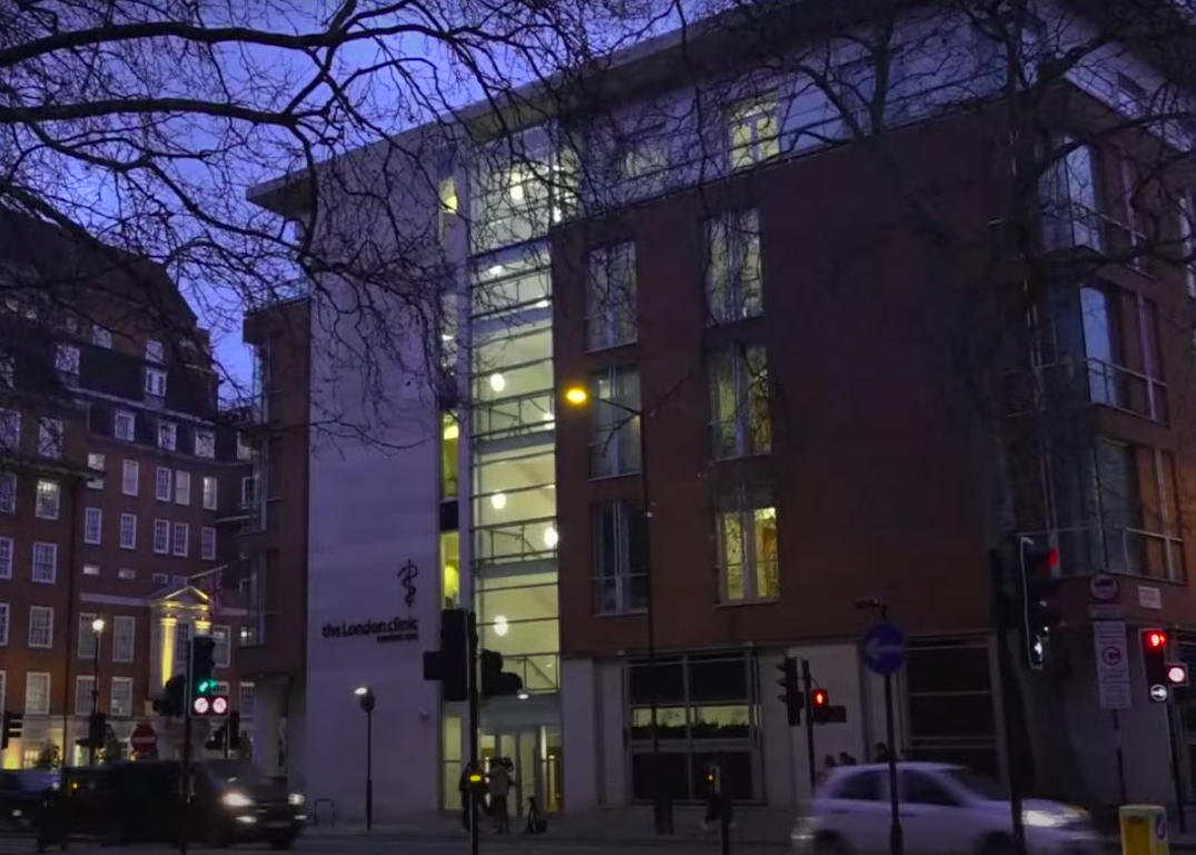 Outside The London Clinic posted on January 17, 2024 | Source: YouTube/Associated Press