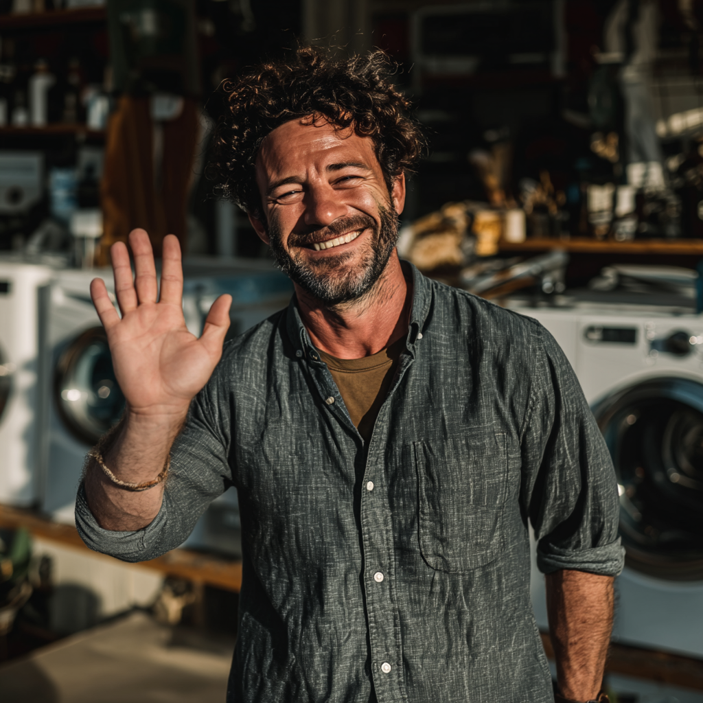 A man waving while smiling | Source: Midjourney