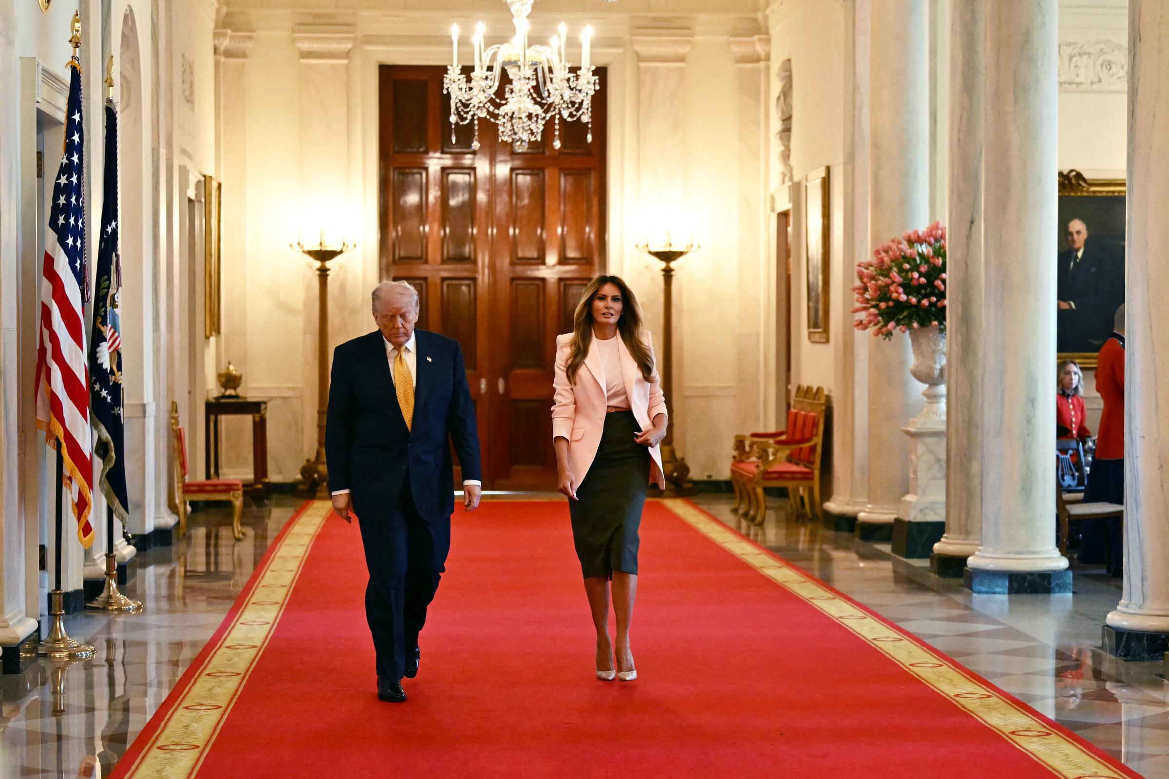 Donald and Melania Trump participate in a Military Mother's Day Event in the White House in Washington, DC, on May 6, 2026 | Source: Getty Images
