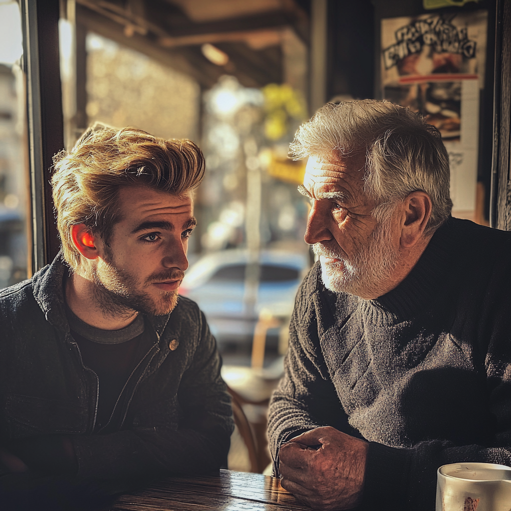 Two men having a conversation | Source: Midjourney