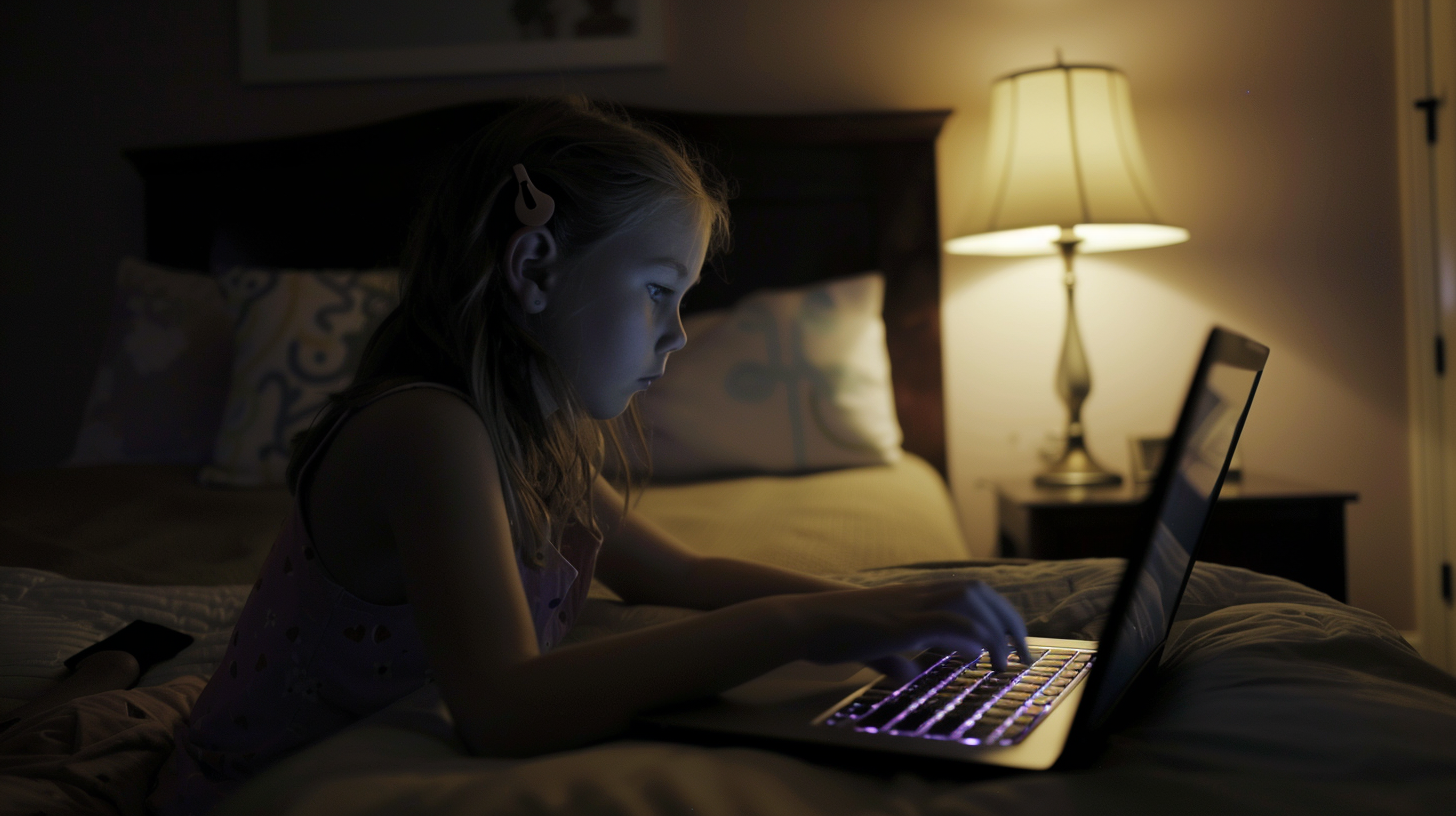 A girl in front of a laptop | Source: Midjourney