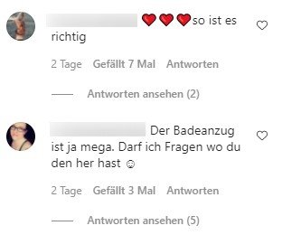Kommentare der Instagram-Nutzer*Innen unter Danni Büchners Sommer-Fotos. I Quelle: instagram.com/dannibuechner