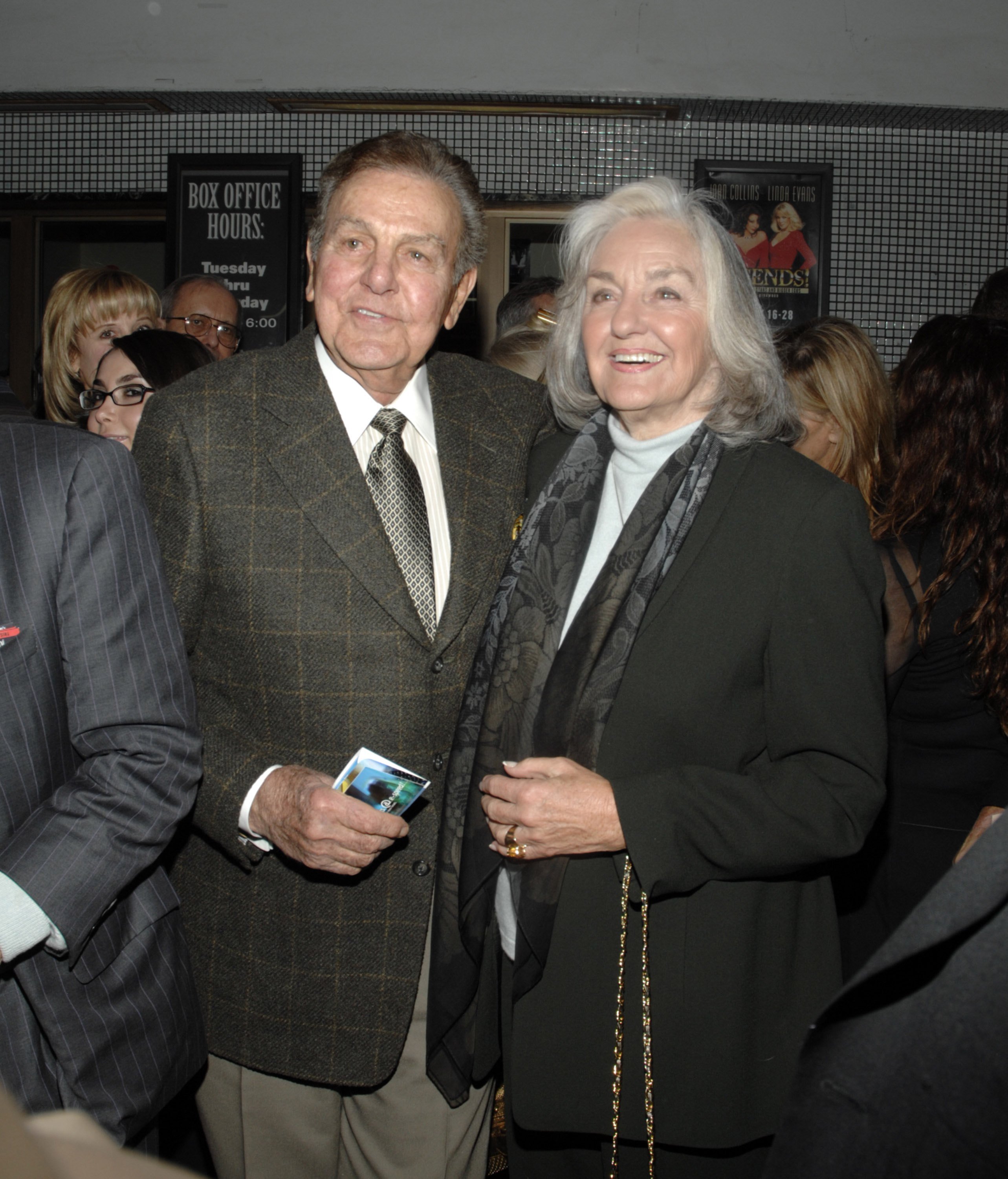 Mike Connors and Mary Lou Wiley attend the premiere performance of Joan Collins and Linda Evans in "Legends" on January 16, 2007 at the Wlishire Theater in Beverly Hills, California.  |  Source: Getty Images