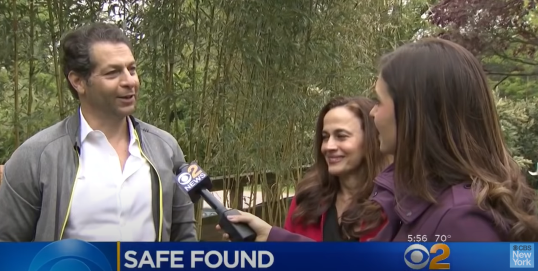 Matthew Emanuel and his wife, Maria Colonna-Emanuel, talking to the press about finding treasure in their Todt Hill, Staten Island, yard on May 15, 2018 | Source: YouTube/CBS New York
