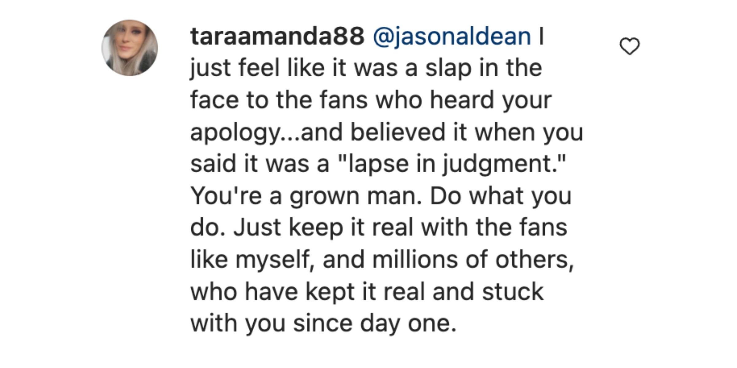A comment under a post made by Jason Aldean on Instagram | Source: Instagram/jasonaldean