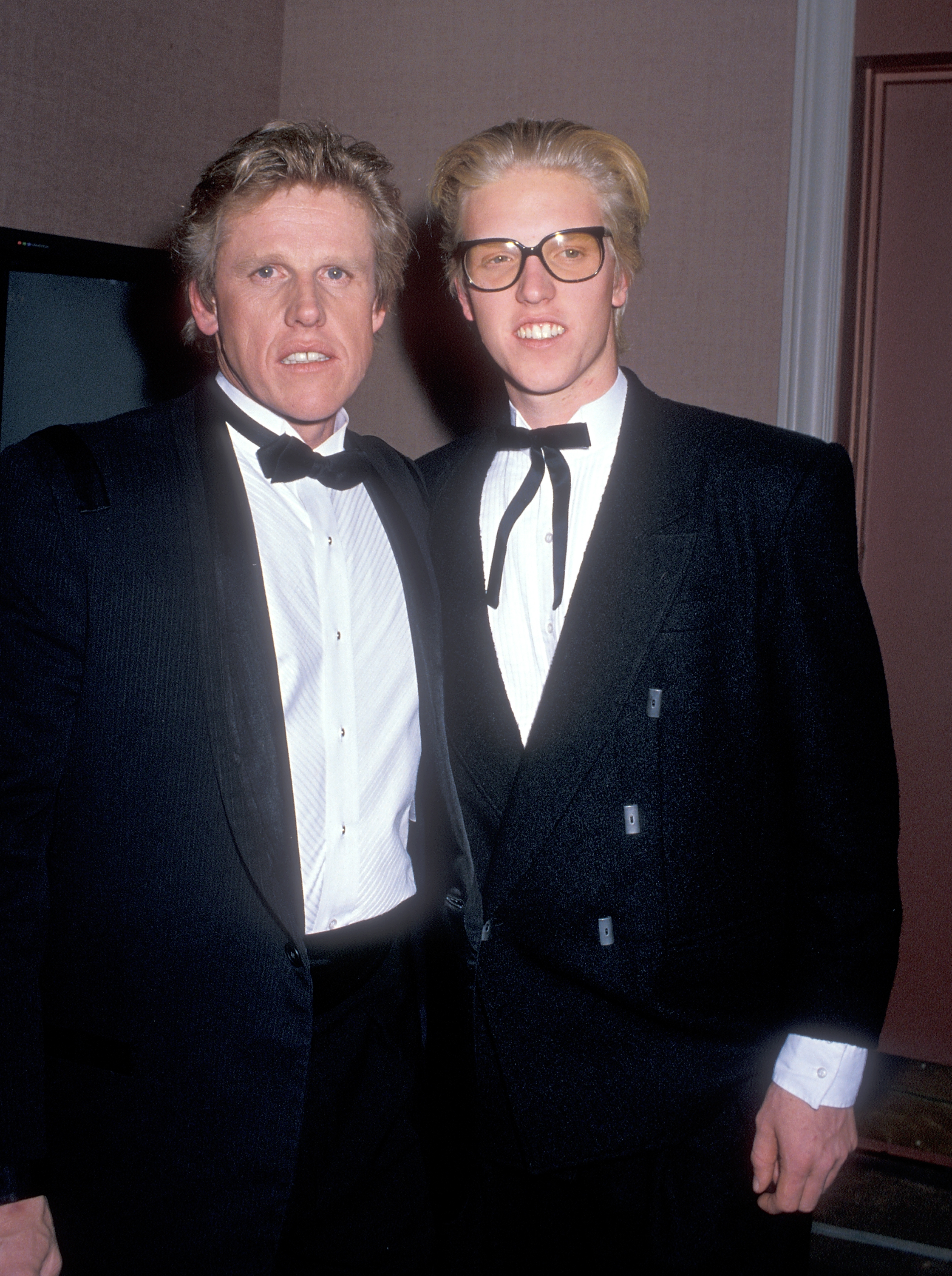 Gary Busey and his son Jake Busey attend the 47th Annual Golden Globe Awards at the Beverly Hilton Hotel in Beverly Hills, California on January 20, 1990. | Source: Getty Images