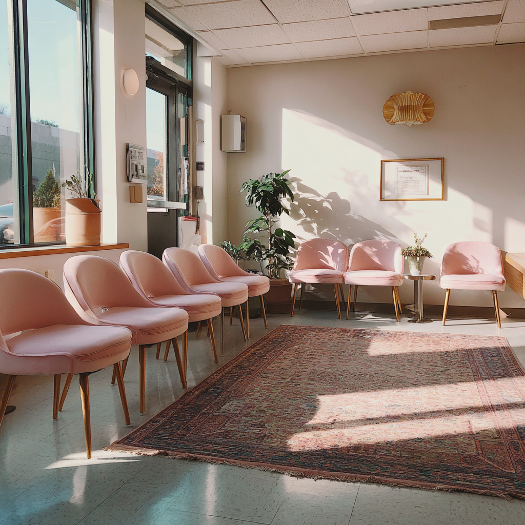The waiting room at a women's clinic | Source: Midjourney