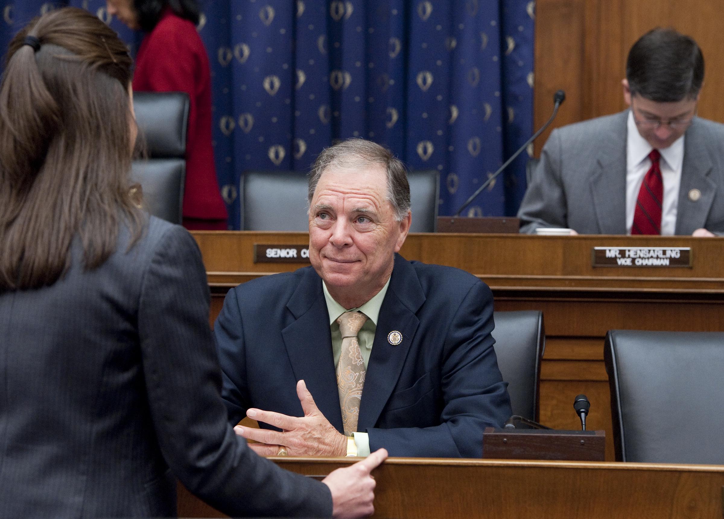 Bill Posey, R-Fla., speaks with staff before the start of the House Financial Services Committee hearing on Tuesday, December 6, 2011. | Source: Getty Images
