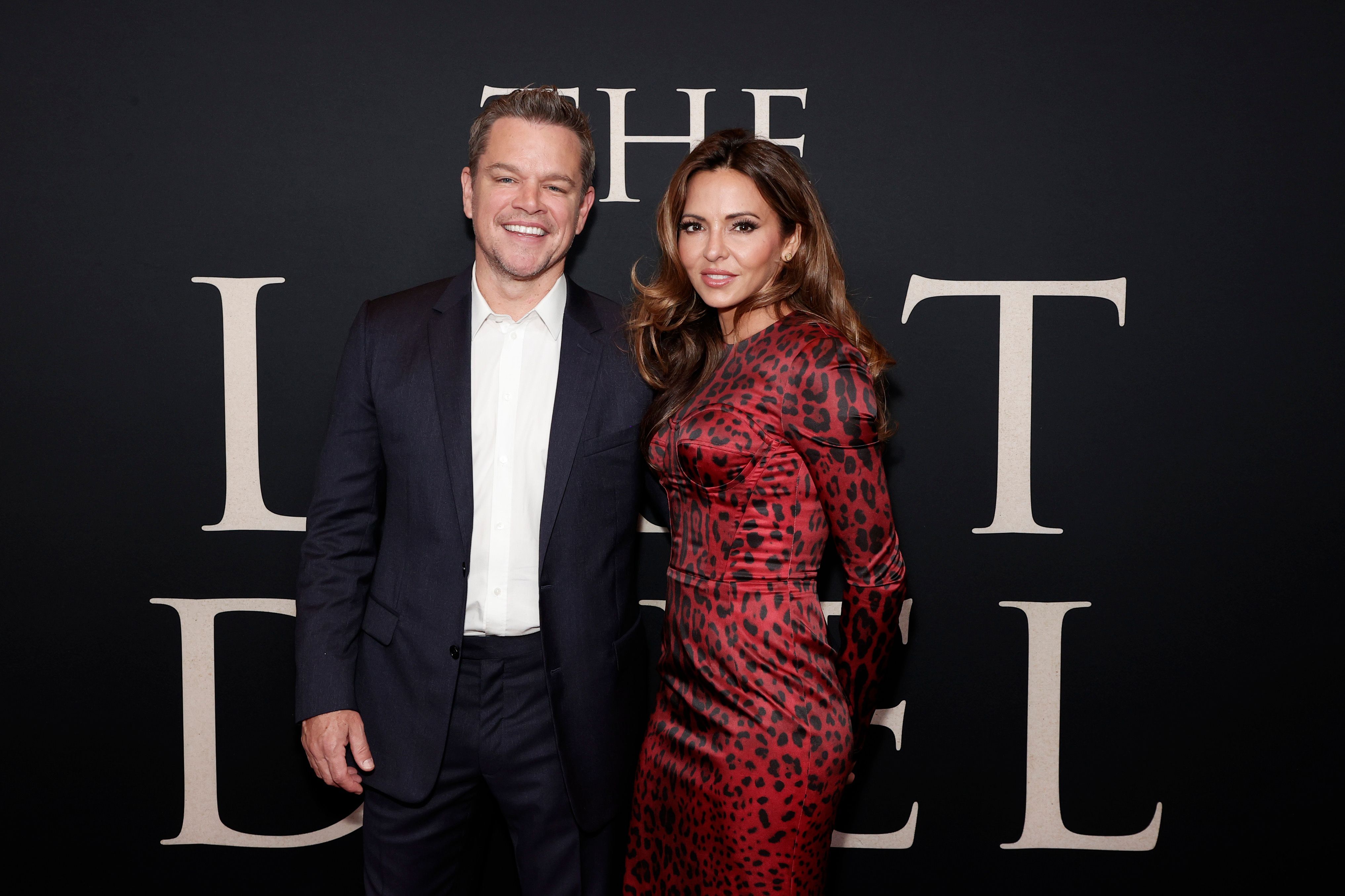 Matt Damon and Luciana Barroso at the "The Last Duel" New York premiere at Rose Theater at Jazz at Lincoln Center's Frederick P. Rose Hall on October 09, 2021 in New York City | Source: Getty Images