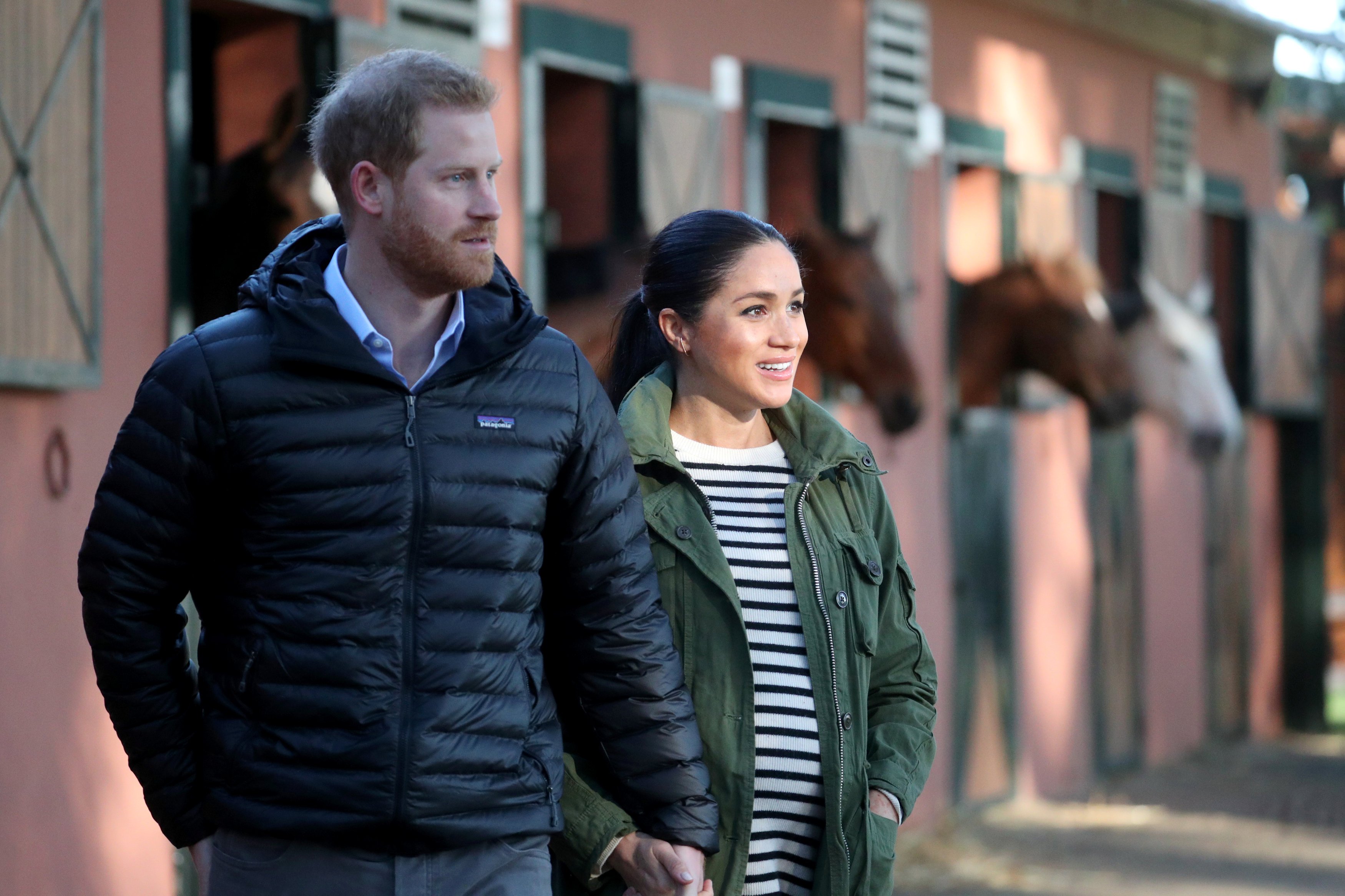 Prince Harry and Meghan Markle pictured at the Moroccan Royal Federation of Equitation Sports, 2019, Rabat Morocco.
