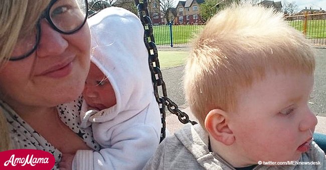 Toddler screams in pain after cutting himself on a playground slide