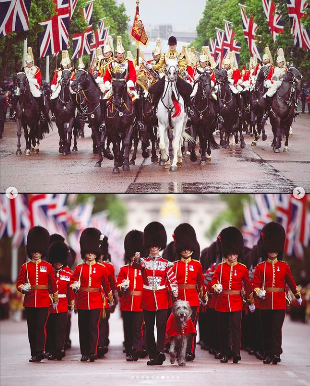 Soldiers marching a parade during the Trooping the Color event from different years, posted on June 16, 2024 | Source: Instagram/princeandprincessofwales