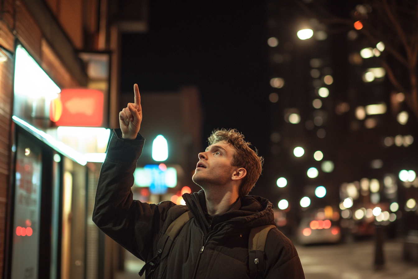 A man pointing at the sky | Source: Midjourney