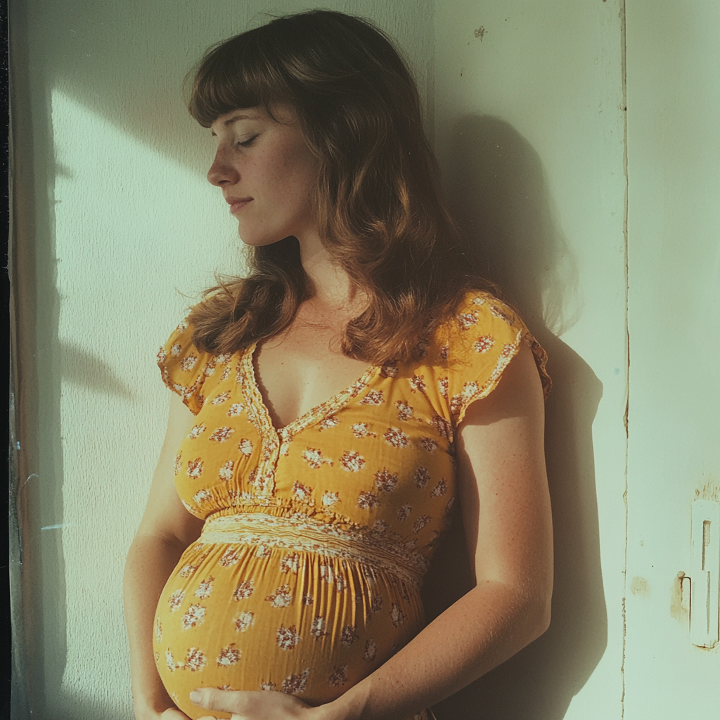 A pregnant woman holding her belly | Source: Midjourney