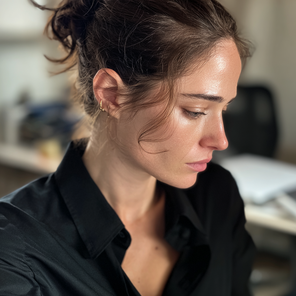 A woman sitting at her desk | Source: Midjourney