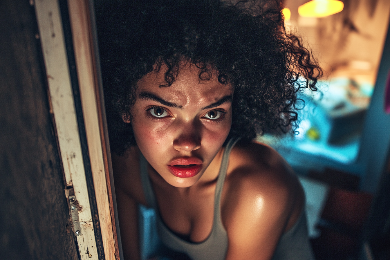 A woman leaning against a wall in her apartment | Source: Midjourney