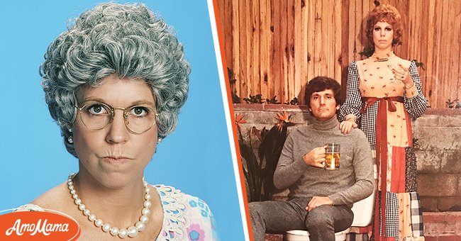 (L) Actress Vicki Lawrence as Thelma 'Mama' Crowley Harper in the 1983 sitcom "Mama's Family." (R) Vicki Lawrence with her husband Al Schultz. / Source: Getty Images and Instagram/@vickilawrence_official