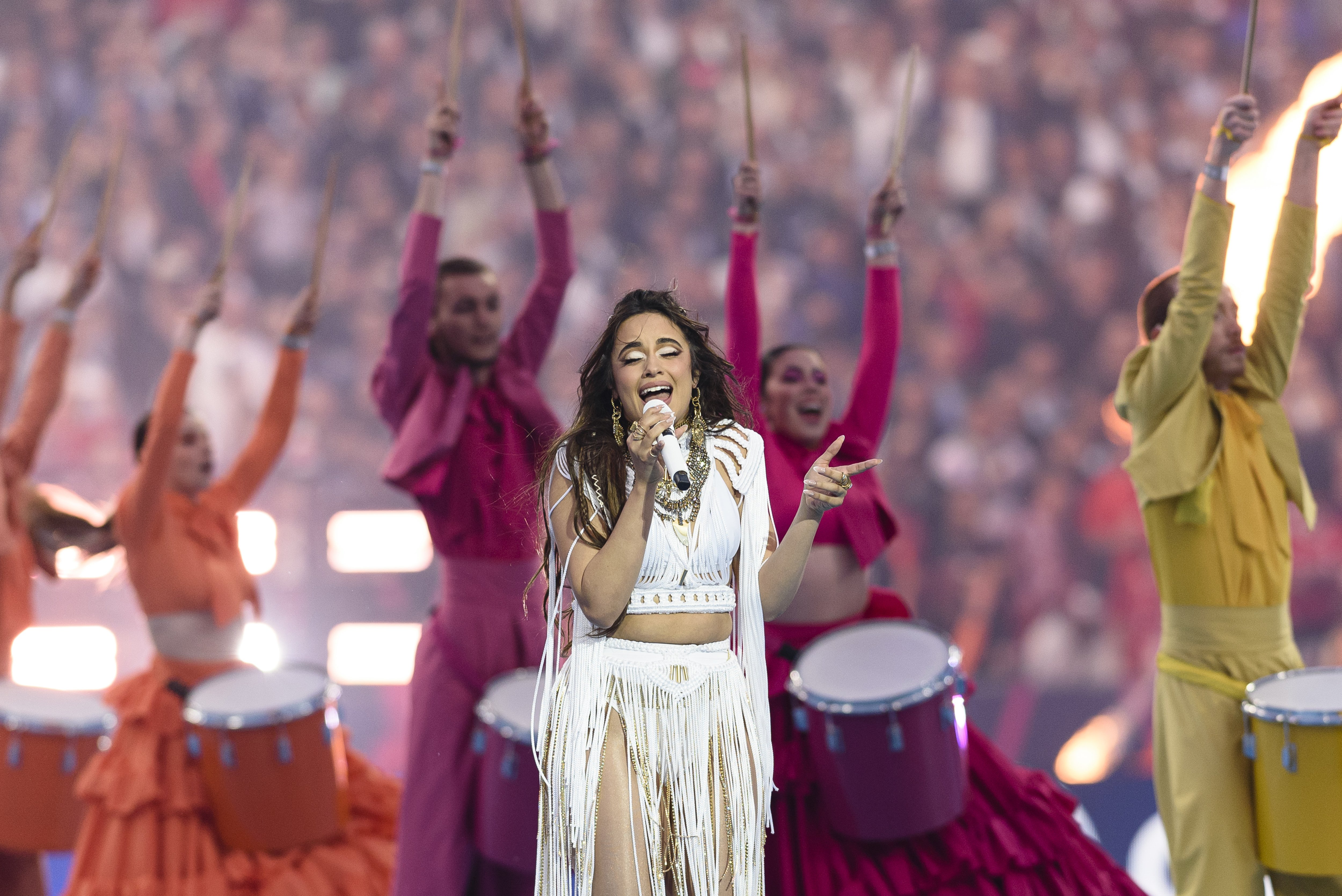 Camila Cabello performs at the UEFA Champions League final match on May 28, 2022 | Source: Getty Images