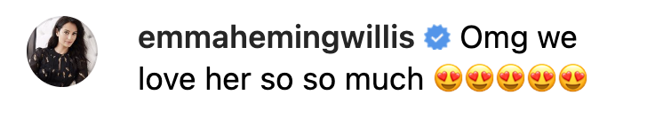 Emma Heming Willis  comments on Rumer Willis’s first Instagram post about her newborn on April 24, 2023. | Source: instagram.com/rumerwillis