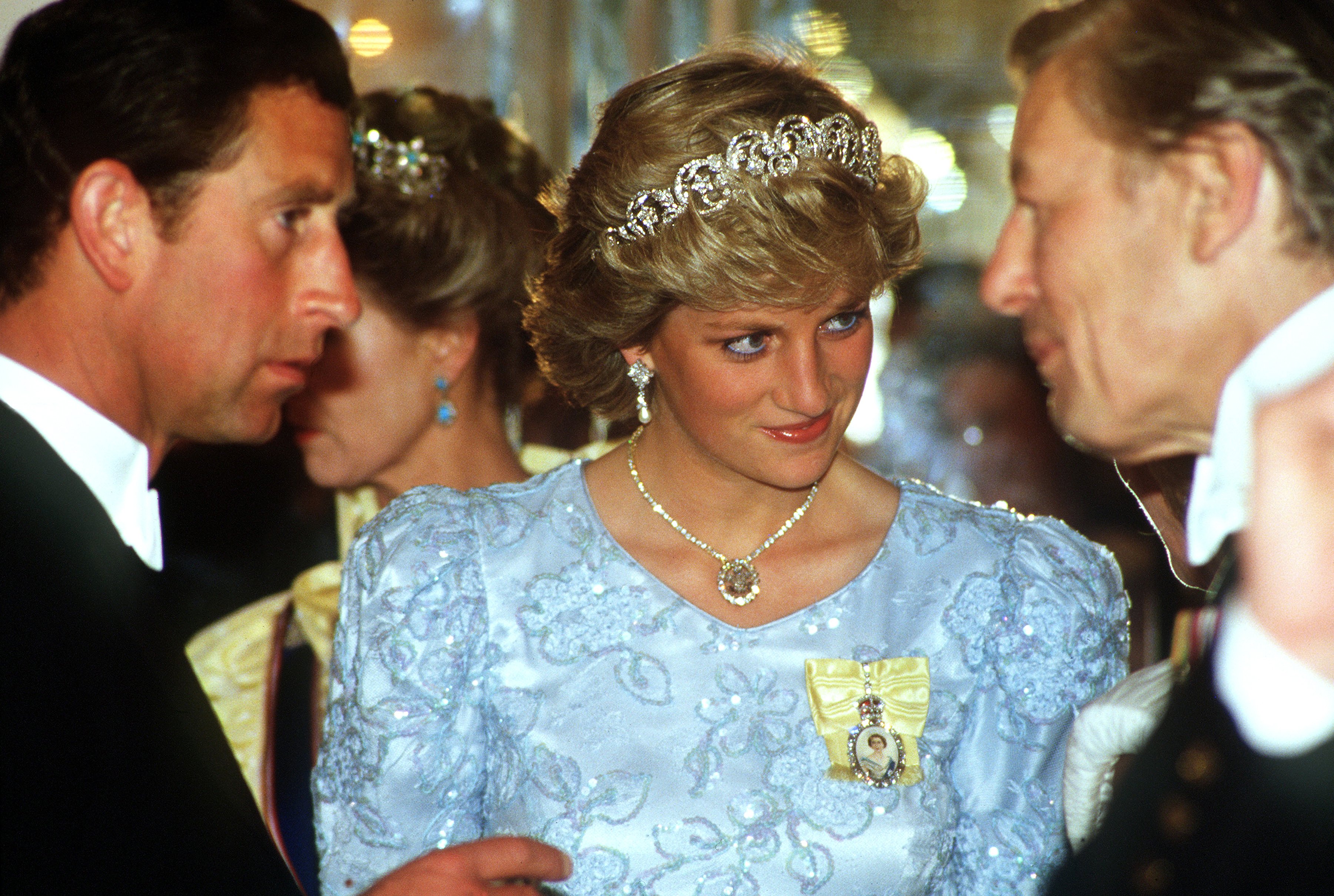 Princess Diana And Prince Charles attending a state banquet held by the King of Morocco at Claridges Hotel, London, circa 1987 | Source: Getty Images