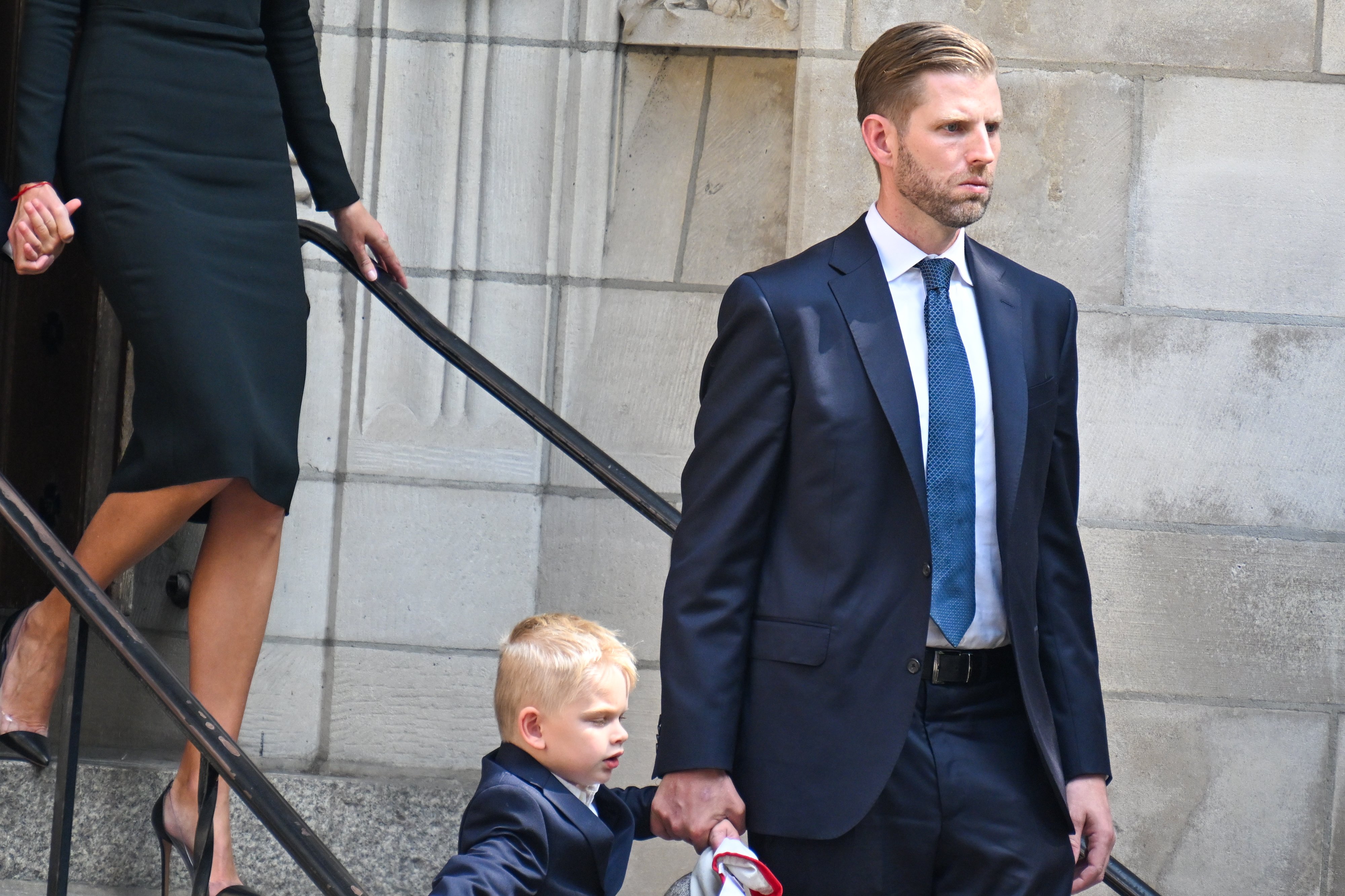 Eric Trump photographed exiting the funeral of his mother Ivana Trump at St. Vincent Ferrer Roman Catholic Church July 20, 2022 in New York City.┃Source: Getty Images