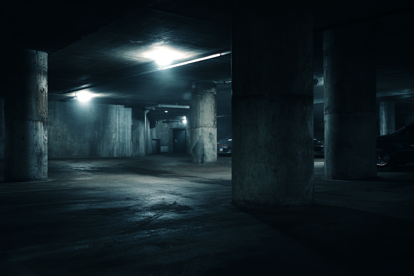 A dark parking lot | Source: Midjourney