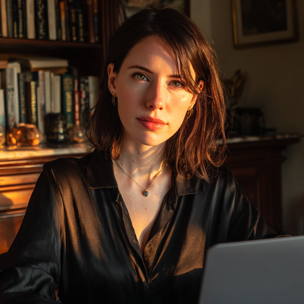 A pensive woman sitting in a home office | Source: Midjourney