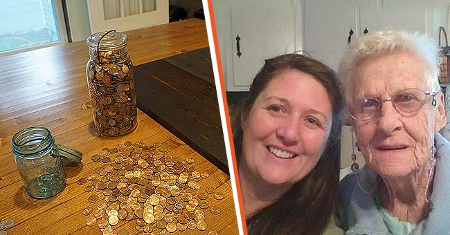 Mason jars full of coins | Michelle Gordon McDougal with her grandmother | Source: Facebook.com/MichelleGordonMcDougal 