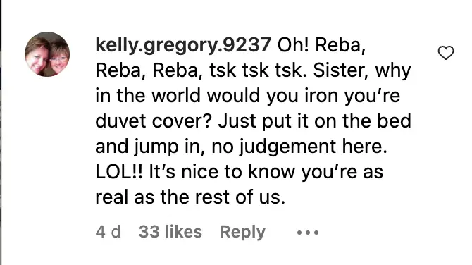 Fan comment, dated September 2023 | Source: Instagram/reba