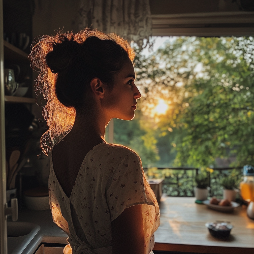 Woman standing in her kitchen | Source: Midjourney