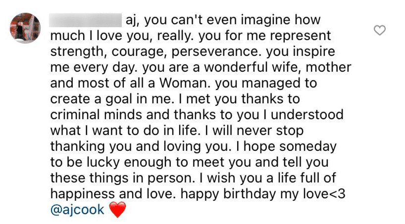 A fan writes a lengthy birthday tribute to AJ Cook | Source: Instagram/@nathanandy 