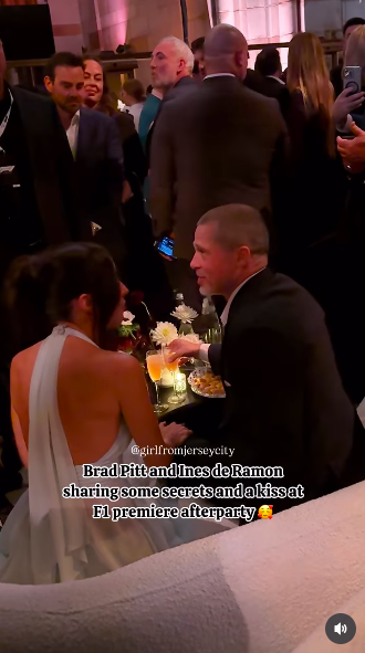 Ines de Ramon and Brad Pitt conversing at the "F1" premiere afterparty, posted on June 17, 2025. | Source: Instagram/girlfromjerseycity