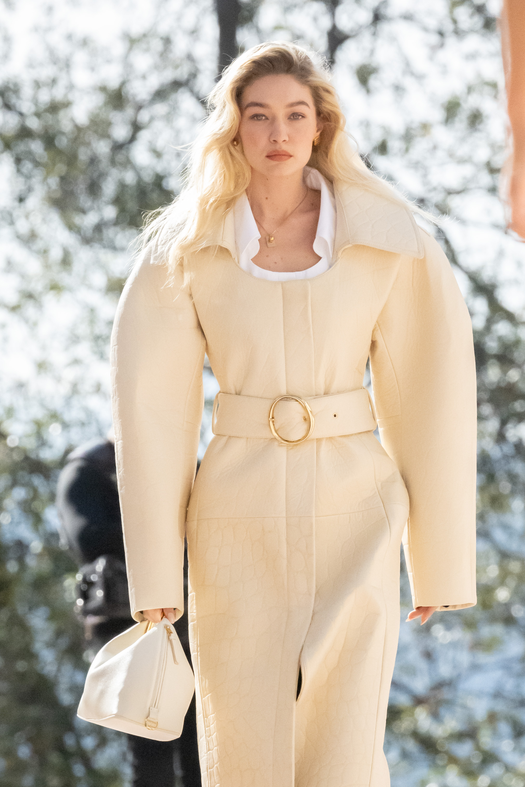 Gigi Hadid walking the runway at "Les Sculptures" Jacquemus' Fashion Show in Saint-Paul-De-Vence, France on  January 29, 2024 | Source: Getty Images