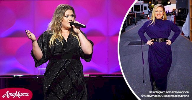 Kelly Clarkson flaunts hourglass figure in navy dress after losing 37 pounds this year