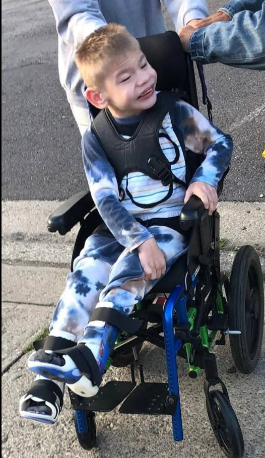 Hershall Creachbaum is strapped into his wheelchair, from a post dated July 13, 2025 | Source: Facebook/MissyRowlandCreachbaum