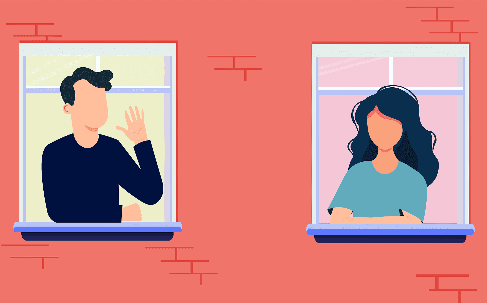 Animation of a man and a woman peeking from their apartment windows  | Source: Pixabay 