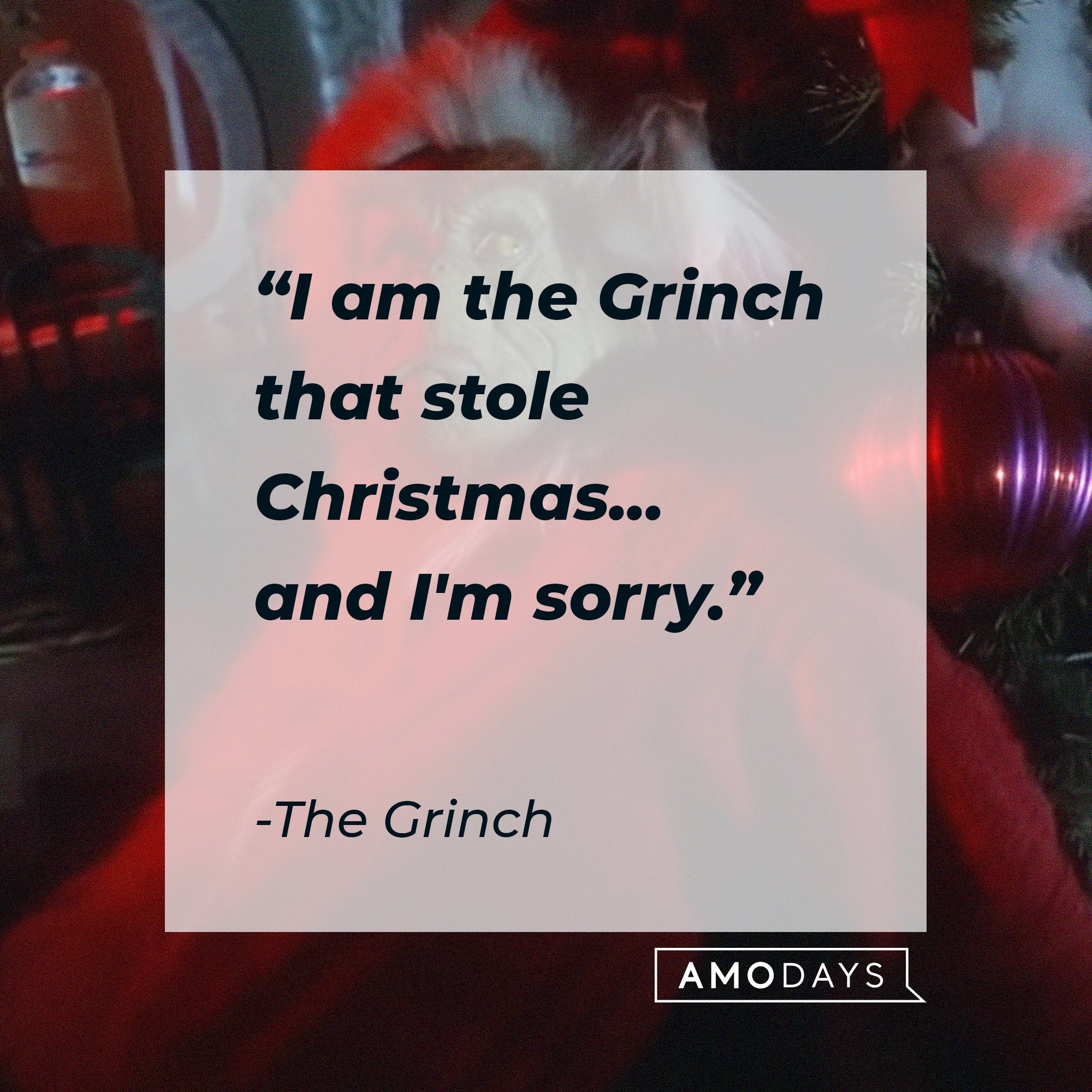 The Grinch's quote: "I am the Grinch that stole Christmas... and I'm sorry." | Image: AmoDays