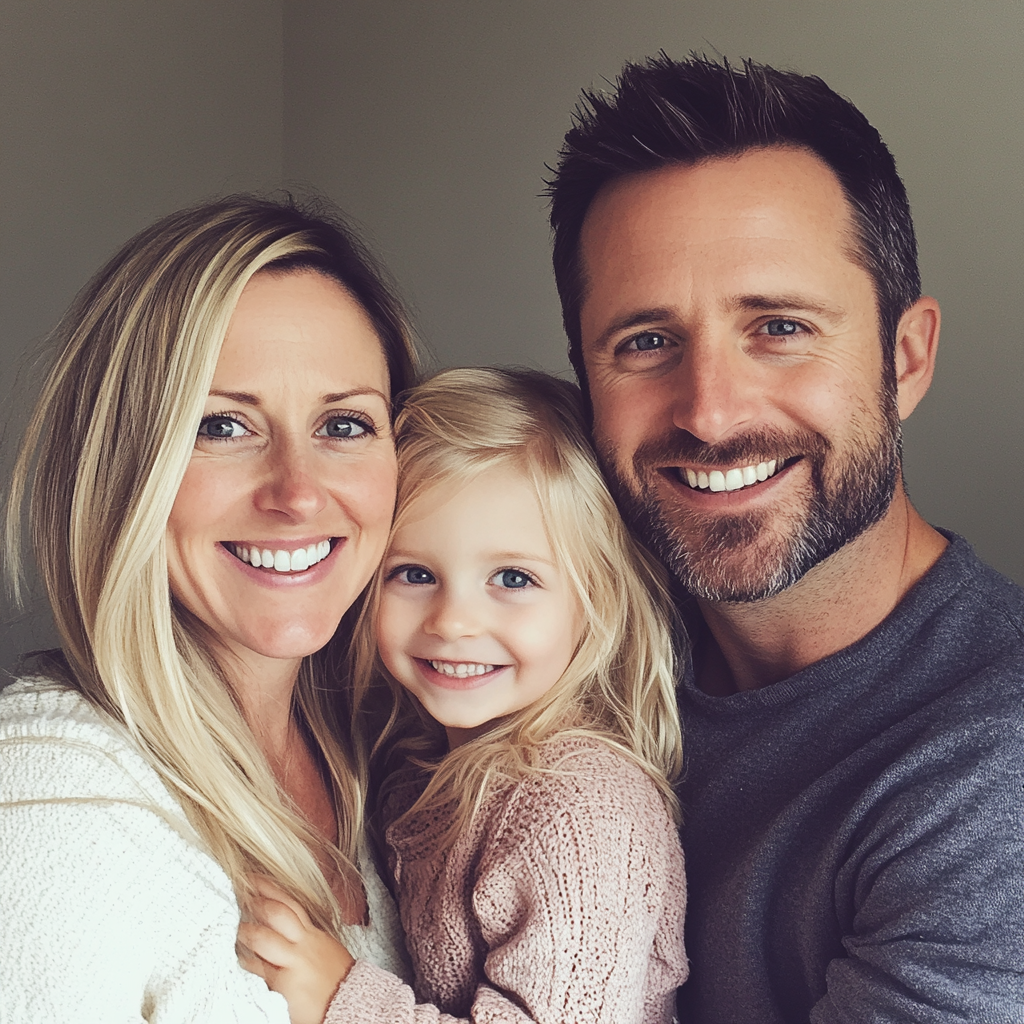 A smiling couple with their daughter | Source: Midjourney